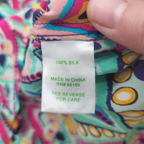 Lilly Pulitzer Boston Crown Jewel Silk Popover Blouse SZ Small Geometric Print - Picture 7 of 10